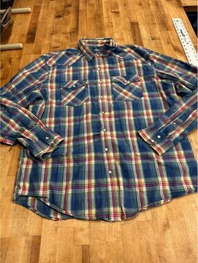 mens Old Navy Western Fit Plaid Button-Up Shirt XL